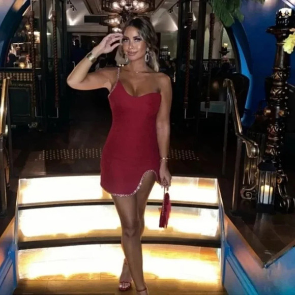 Zara Chain Trim Asymmetric Mini Dress Red Tweed Blogger Fave Size Large NWT - Picture 3 of 16